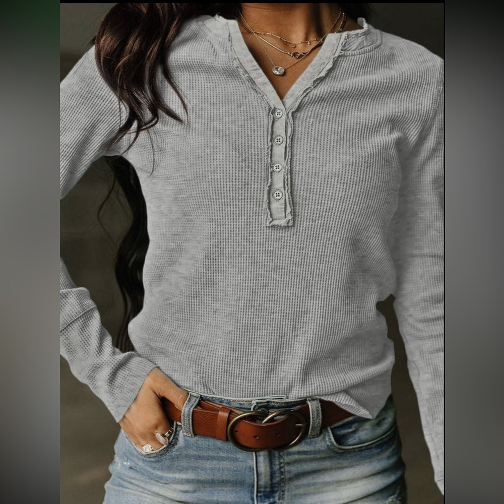 Waffle Knit Henley Shirt